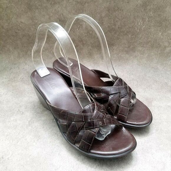 Nickles Womens Sz 8.5 M Brown Leather Slide 3" Wedge Sandals - Picture 9 of 9